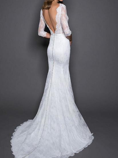 Country Plus Size Mermaid Wedding Dress V-neck Lace Satin Half Sleeve Bridal Gowns with Sweep Train_2