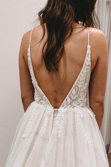 Simple Boho A-Line V-Neck Slip Lace Wedding Dress_4