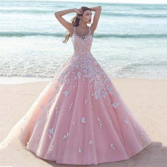 Affordable Flowers Lace Appliques Pink Sexy Evening Gowns Sleeveless Popular Prom Dress_3
