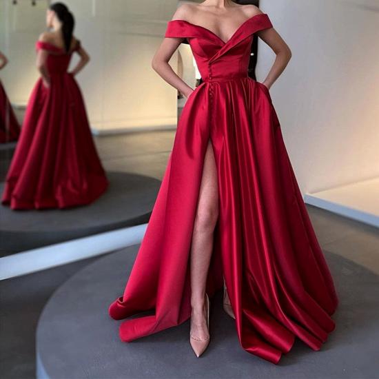 Off the shoulder A-line High Split Ball Gown Prom Dresses_3