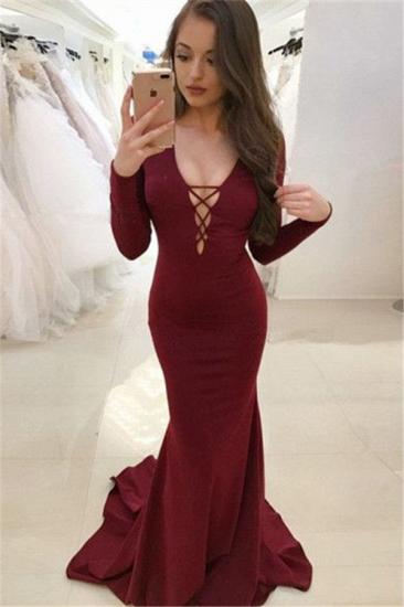 Sexy Burgundy Long Sleeves Evening Dresses 2022 Backless Mermaid V-Neck Prom Dresses_5