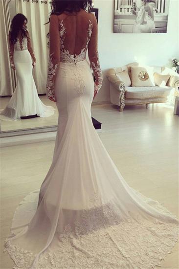 Elegant Mermaid Sheer Long-Sleeves Appliques Wedding Dresses_1