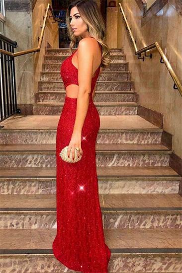 Sexy Red One-Shoulder Sleevesless Side-Slit Sequins Prom Dress_2