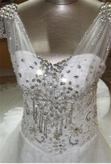 Luxurious Cathedral Train Crystal Wedding Dresses Tulle Bowknot Elegant 2022 Bridal Gowns_1