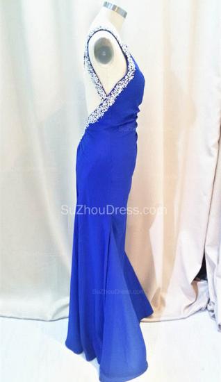 Formal Crystal One Shoulder Royal Blue Long Dresses for Juniors Chiffon Fitted Cheap Modest Zipper Prom Dresses_2
