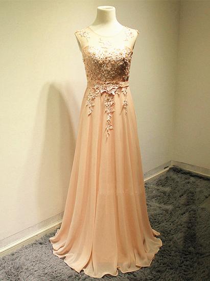 Light Coral Sheer Mesh Long Prom Gowns with Applques Chiffon 2022 Popular Evening Dresses_1