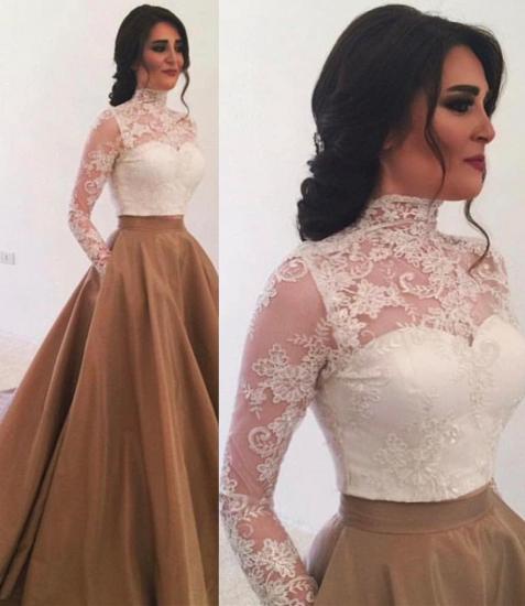 High Neck Long Sleeves Lace Evening Dress 2022 Elegant Formal Dresses with Pockets