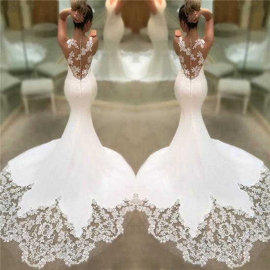 Mermaid Satin Lace Wedding Dresses Cheap 2022 | Sleeveless Sheer Back V-neck Bridal Gowns_3