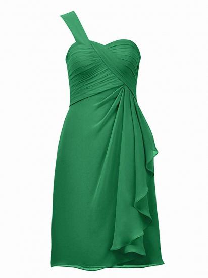 Grünes kurzes One-Shoulder-Brautjungfernkleid mit Rüschen_5