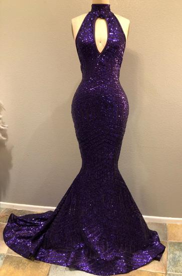 High Neck Sequins Prom Dress with Keyhole | Mermaid Sleeveless Sexy 2022 Prom Dresses Cheap_1