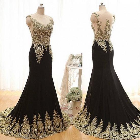 New Arrival Black Mermaid Prom Dress with Beadings Sweep Train Lace Evening Gown_3
