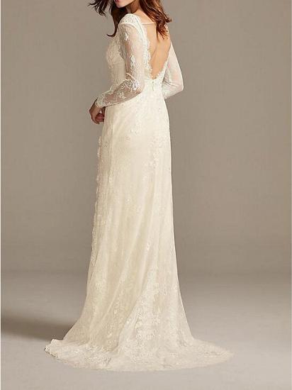 Country Plus Size A-Line Wedding Dress V-neck Lace Satin Long Sleeve Bridal Gowns_2