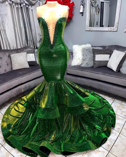 Grün wunderschöne Rüschen Meerjungfrau Ballkleider | Sexy Schatz Appliques lange Abendkleider_3