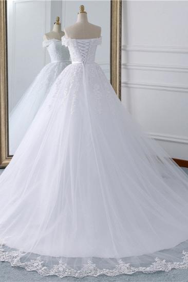 TsClothzone Affordable White Off-the-shoulder Lace Wedding Dresses With Appliques Tulle Ruffles Bridal Gowns On Sale_3