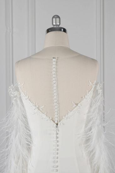 TsClothzone Chic Jewel Sleeveless White Chiffon Wedding Dress Mermaid Appliques Bridal Gowns with Fur Onsale_7