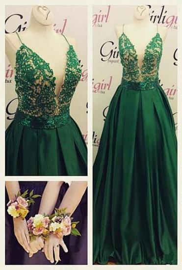 Dark Green Spaghetti Straps Prom Dresses Cheap A-line Evening Gowns 2022_2