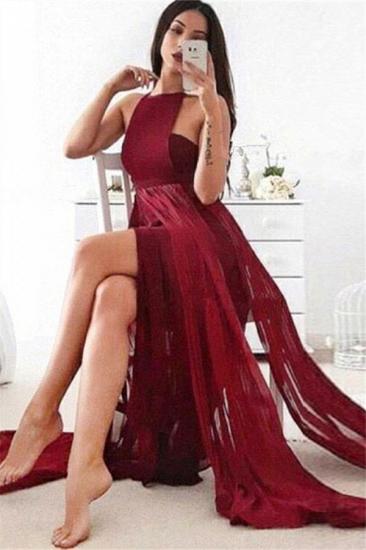 Burgundy Halter Sexy Evening Dresses | 2022 Sleeveless Side Slit Cheap Evening Dress_2