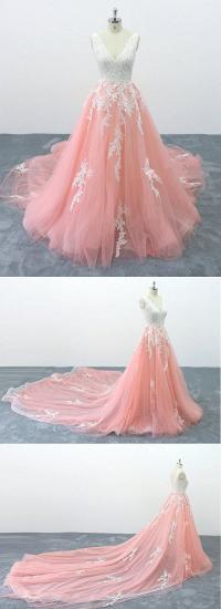 TsClothzone Chic Peach Pink Tulle Lace Wedding Dress Cathedral Train Bridal Gowns On Sale_5