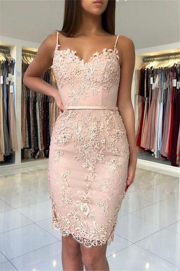 Pink Lace Sheath Short Party Dresses 2022 | Sexy Straps Cheap Homecoming Dresses Online_2