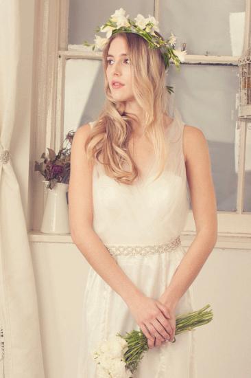 V-Neck Tulle Floor Length 2022 Bridal Gowns Sleeveless Bowknot Floor Length Summer Beach Dresses_2