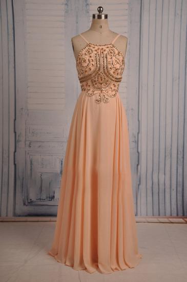 Coral Chiffon Spaghetti Straps Prom Dresses with Sparkly Crystals 2022 Long Evening Dresses