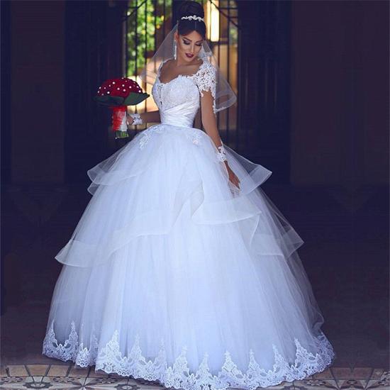 Lace Tulle Puffy Wedding Dresses Long Sleeves 2022 | Sheer Tulle Cheap Ball Gown Bridal Gowns_3