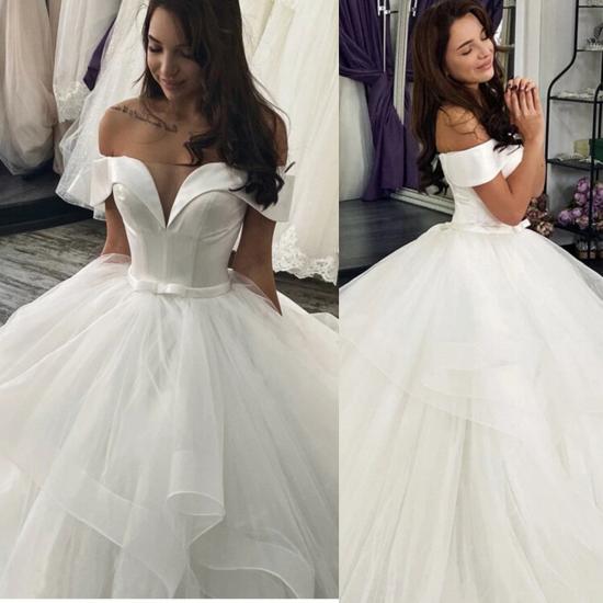 Elegant Off Shoulder Ball Gown Puffy Layers Wedding Dress_3