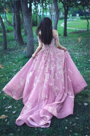Gorgeous Off The Shoulder Lace Appliques Evening Dresses | Pink Beads Sequins Prom Dresses_3