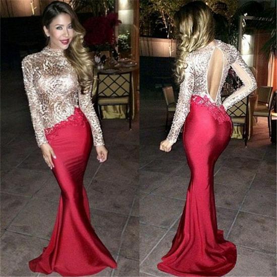 Shiny Champagne Open Back Prom Dress 2022 | Long Sleeve Mermaid Sexy Evening Dress_3