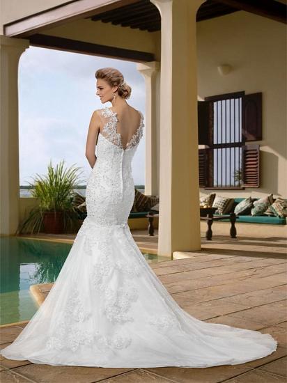 Country Plus Size Mermaid Wedding Dress Scoop Lace Regular Straps Bridal Gowns with Court Train_3
