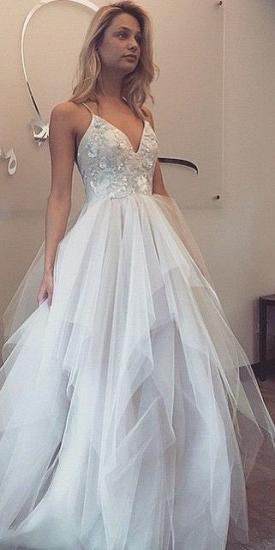 Spaghetti Straps V-neck Prom Dresses 2022 Sleeveless Appliques Tulle Cheap Evening Gowns_1