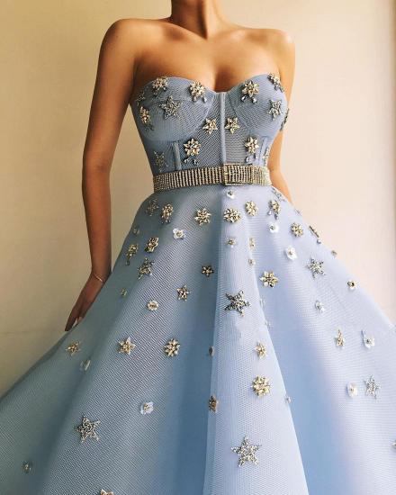 Stylish Strapless Sweetheart Beading Flowers Prom Dress | Chic Blue Tulle Long Prom Dress with Beadning Sash_3