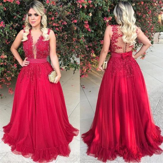 Sleeveless Red Tulle Prom Dress with Bowknot Sexy 2022 Beads Sequins Appliques Evening Gown_5