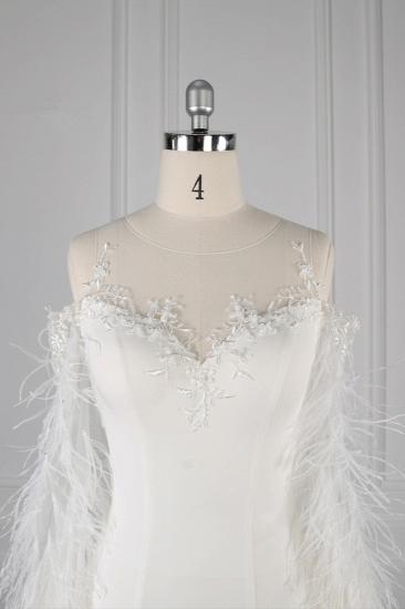 TsClothzone Chic Jewel Sleeveless White Chiffon Wedding Dress Mermaid Appliques Bridal Gowns with Fur Onsale_5