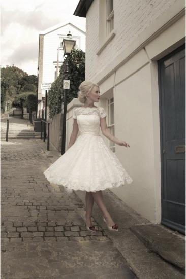 Elegant Short Sleeves Tulle Lace Appliques Mini Wedding Dress_2