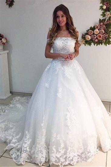 White Strapless Appliques Off The Shoulder Bride Dress 2022 Lace A-Line Wedding Dresses