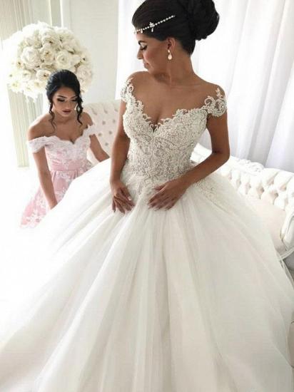 Elegant Ball Gown Sleeveless Wedding Dresses | Off-the-Shoulder V-Neck Bridal Gowns
