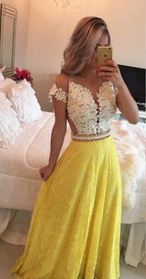 Short Lace Sleeve Long Prom Dress 2022 Pearl Belt Latest Evening Dress_2
