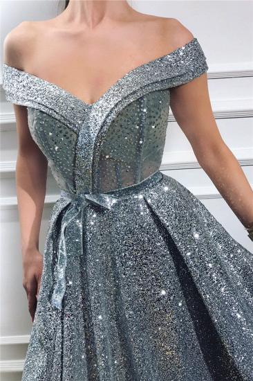 Sparkly Sequins Off the Shoulder Sleeveless Prom Dress | Gorgeous Sweetheart Front Slit Shinny Long Prom Dress_2