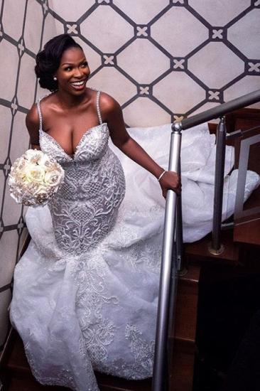 Luxury Beaded Lace Mermaid Sweetheart Wedding Dresses | Spaghetti-Straps Appliques Bride Dresses
