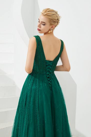 Harriet | Glänzendes Smaragdgrün Sexy Abendkleid mit V-Ausschnitt und Princess-Linie und tiefem Rücken und Falten_9