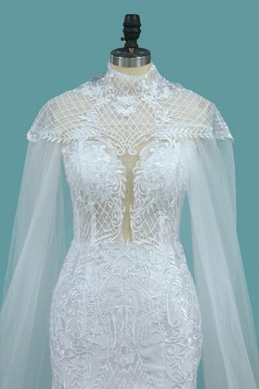 TsClothzone stilvolles Juwel ärmelloses weißes Tüll-Hochzeitskleid Meerjungfrau-Applikationen Brautkleider mit Wickeln online_5