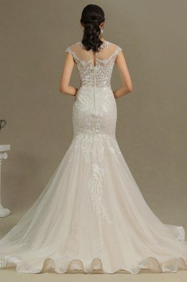 Charming Mermaid Wedding Gown Lace Appliques Cap Sleeve Garden Wedding Dress_7