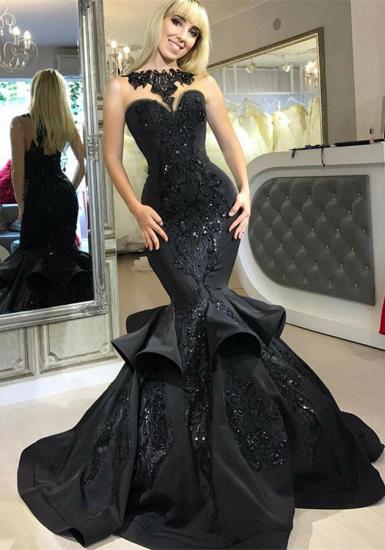 Sexy Black Mermaid Prom Dress Long Sequins Ruffles Party Gowns_2