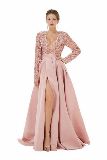 Charming Ruby V-Neck Long Sleeves A-line Prom Dress_5