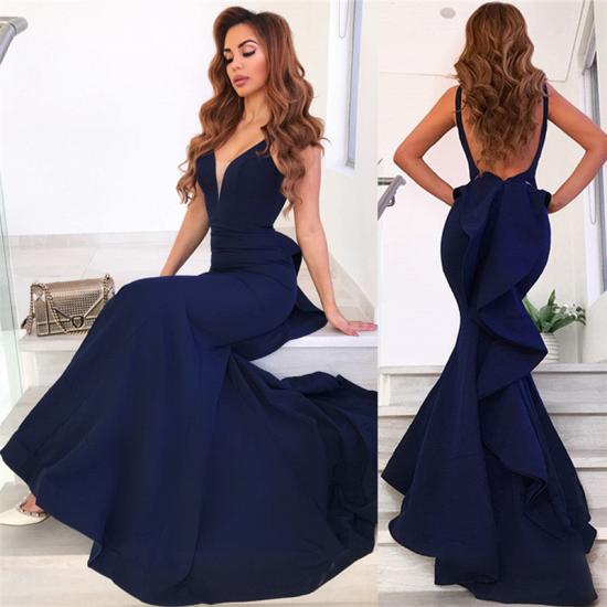 Ruffles Backless Navy Blue Evening Dresses 2022 | Mermaid Sleeveless Sexy Prom Dresses Cheap_4