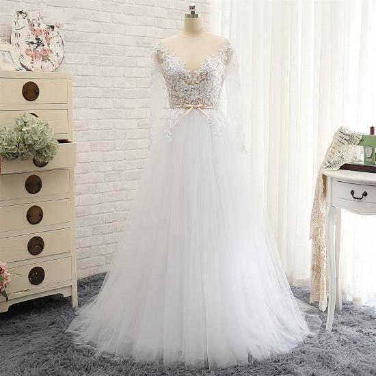 TsClothzone Affordable White Tulle Ruffles Lace Wedding Dresses Jewel Longsleeves Bridal Gowns With Appliques On Sale_7
