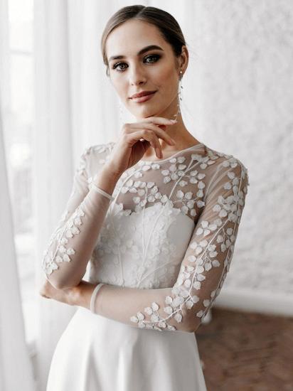 Long Sleeves Appliques Satin White Lace Wedding Dresses Long_3