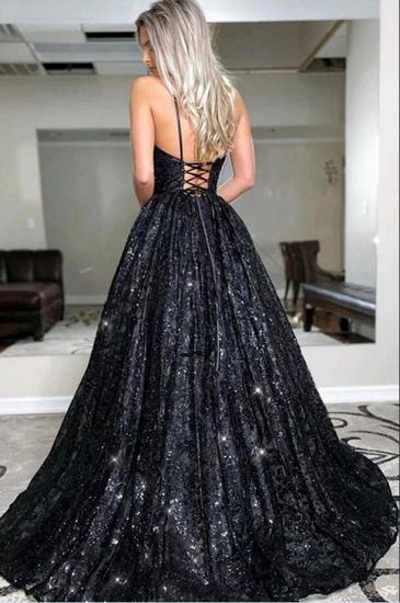 Sparkly Black Sequins Aline Evening Dress Sweetheart Party Dress_2