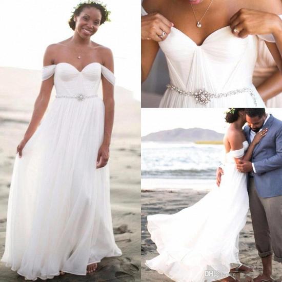 A-Line Ruffles Off the Shoulder 2022 Bridal New Arrival Chiffon Summer Beach Wedding Dress_3